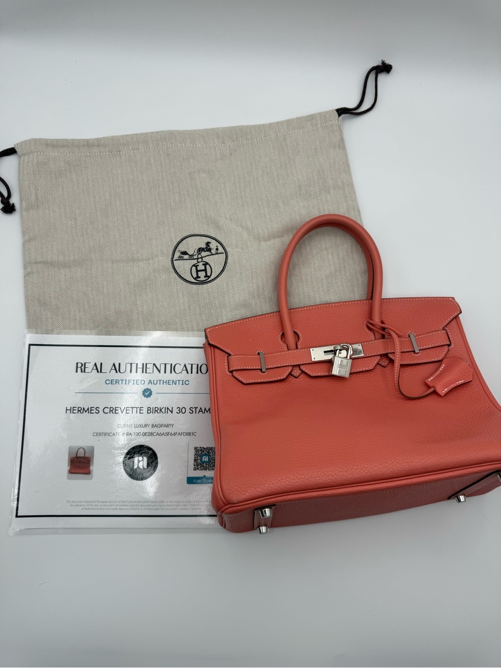 Hermes Crevette Birkin 30 Coral-Orange Leather Top-Handle Satchel